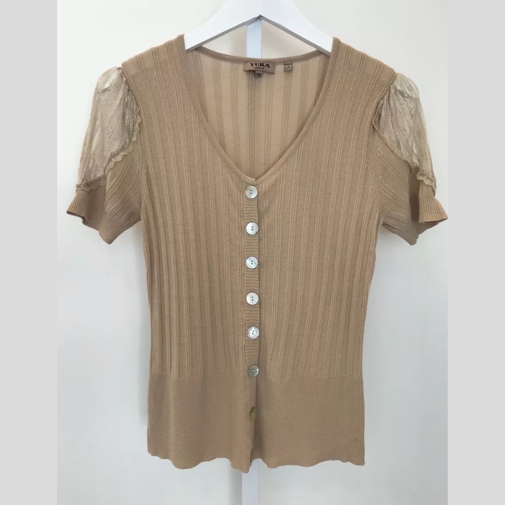 YUKA PLATINUM BEIGE KNIT TOP SIZE PM